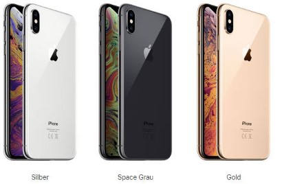 Farben des Xs Max: Silber, Grau, Gold
